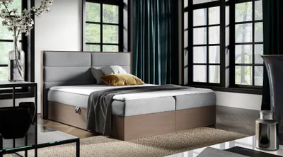 Produktbild von Kontinentales Bett 140x200 CHANTELLE 5 - dunkle Eiche / Grau + GRATIS Matratzenauflage