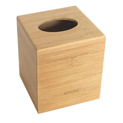 A bamboo tissue box holder.