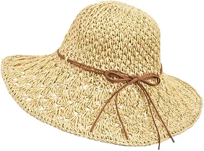 Produktbild von Sonnenhüte Damen Faltbarer, Strohhut Damen Sommer mit Sonnenschutz Breite Krempe 56-58cm, Strandhut UV Schutz für Reise Urlaub, Ultraleicht & Atmungsaktiv