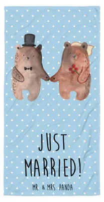 Produktbild von Mr. & Mrs. Panda Baumwollhandtuch Bär Heirat - Blau Pastell - Geschenk, Duschhandtuch, Duschtuch, Badehandtuch, Handtuch, flauschiges, Strandtuch, Teddy