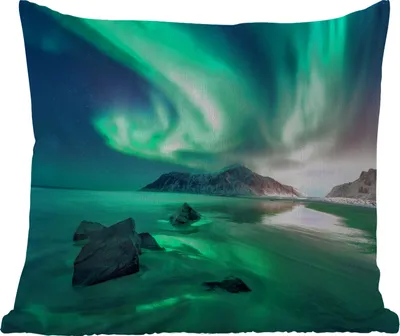 Produktbild von MuchoWow® Outdoor Kissen - Nordlichter - Nacht - Reflexion - Norwegen - 45x45 cm - Wetterfest - Lounge Kissen - Fotokissen - Dekoratives Kissen