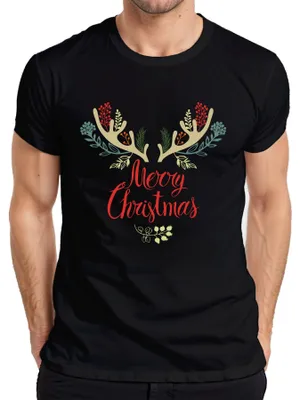 Zdjęcie produktu dla Merry Christmas Reindeer Firs - Koszulka męska Christmas Gift, Czarny, XL