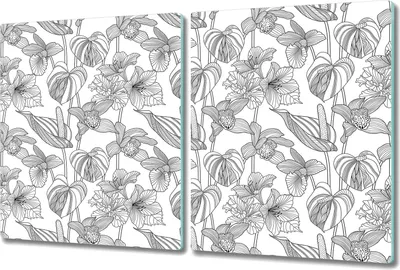 Produktbild von Glas-Herdabdeckplatte Glaskeramikkochfeld-Abdeckung Spritzschutz - 2x 40x52 cm - Blumen Grün Weiß