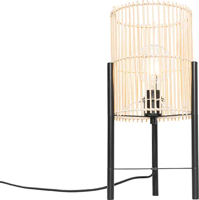 Produktbild von QAZQA - Landhaus I Vintage Skandinavische Tischlampe Bambus - Natasja I Wohnzimmer I Schlafzimmer - Bamboo Länglich I Zylinder - LED geeignet E27