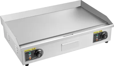 Zdjęcie produktu dla Komercyjna patelnia elektryczna, 725 x 400 mm, 4400 W, regulacja temperatury w zakresie 50–300°C, blat ze stali nierdzewnej, całkowicie płaska patelnia z 2 łopatkami i 2 szczotkami, do steków i naleśników (BEZ WTYCZKI)