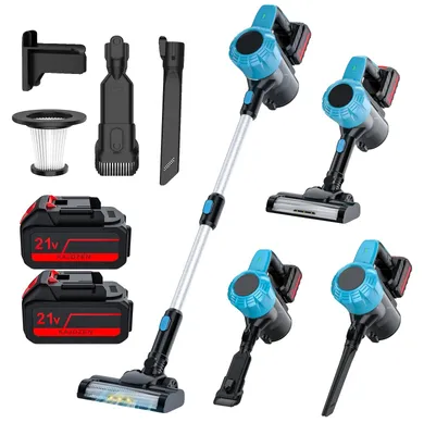 Image de Aspirateur balai sans fil, forte puissance d'aspiration, éclairage LED, avec 2 batteries