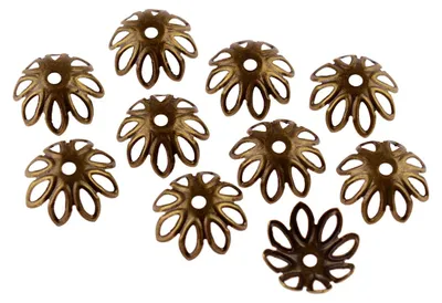 Produktbild von Vintageparts Perlkappen filigran antik Bronze Blüte 14 mm, 20 Stück