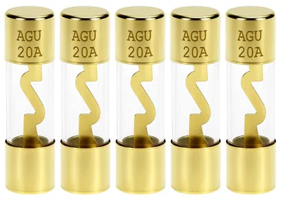 5x AGU 20A Sicherung, Glasrohr, vergoldete Kontakte, 10x38 mm
