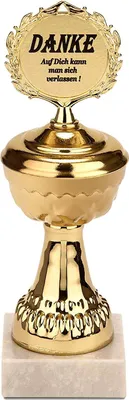 Immagine prodotto di Trofeo BRUBAKER - trofeo dorato con base in marmo - idea regalo per ringraziare - motivo: Grazie - Si può contare su di te