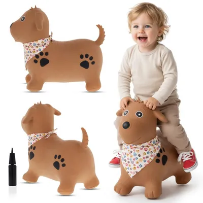 Image de SUN BABY animaux gonflables à partir de 1 an avec pompe jouet gonflable en caoutchouc de haute qualité et durable chien marron avec écharpe