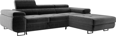 Produktbild von Wohnlandschaft mit Bettfunktion, Ecksofa Cord ADRIANO 202x277 cm, Eckcouch mit einstellbare Kopfstützen, Polsterecke, Sofa L - Rechts Grau PS60