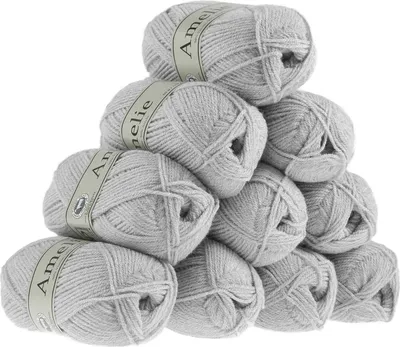 10 x 50g Pflegeleichtes Strickgarn AMELIE, hellgrau