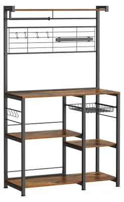 Produktbild von Küchen-Organizer - Freistehendes Küchenregal - Magnetleiste für Messer - Drahtkorb - Küchenrollenhalter - Braun