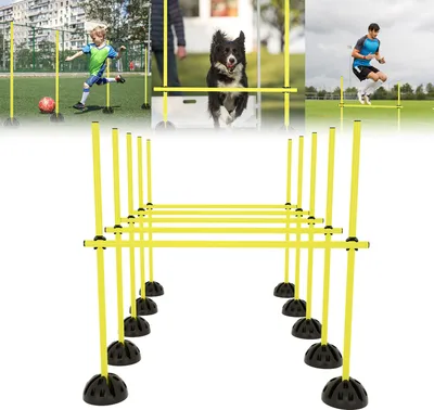 Obrázek produktu pro UISEBRT Sada skokanských tyčí Tréninkové tyče pro agility Kondiční koordinace PřekážkyTrénink 15 tyčí - 100 cm, 10 patek a 10 klipů, žlutá barva