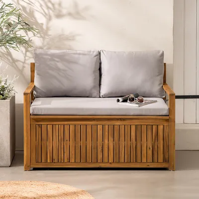 Produktbild von home24 Massive Gartenbank - Akazie Massiv / Polyester - Braun / Grau