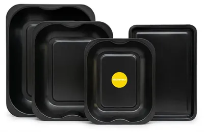 4er-Set Backbleche mit Antihaftbeschichtung, 28–38 cm, schwarz