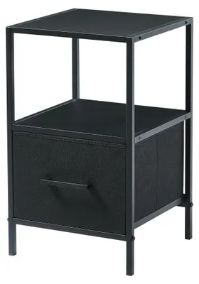 Image de CASABEL Table de chevet noire avec tiroir en tissu rigide, métal et bois, 30×30×50cm, table d’appoint pour chambre ou canapé
