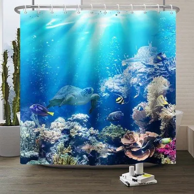 Produktbild von Schwimmbeckenvorhang Unterwasser - Meerwelt Vorhang - Badezimmer Dekoration - Wasserfest Schimmelschutz - 120x180cm - Blau