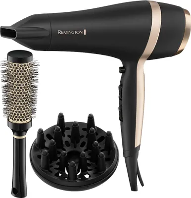 Produktbild von Remington Salon Smooth Haartrockner Geschenkset | D6940GP | 2100 W | 3 Temperatureinstellungen | Ionisationsfunktion | Diffusordüse | Schwarz