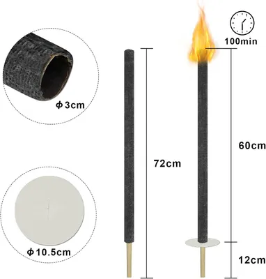 Image de Torches d'extérieur - Torches de jardin - Torches à cire - Torches pour feu de camp - Torches pour promenades nocturnes - Lot de 200 pièces