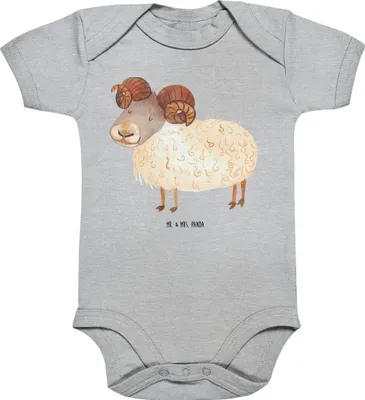 Produktbild von Mr. & Mrs. Panda Strampler Baby Sternzeichen Widder 12. - 18. Monat - Heather Grey - Geschenk, Einteiler, Schafbock, Babybody, overall, Kurzarmbody, Geburtstag April