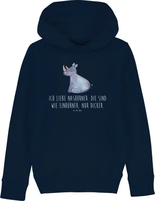 Produktbild von Mr. & Mrs. Panda Kinderpullover Einhorn Nashorn 9-11 Jahre (134/146) - French Navy - Geschenk, Hoodie, Kapuzenpullover, Sweatshirt, Nashörner, Unicorn, Kapuzenpulli, Zoo