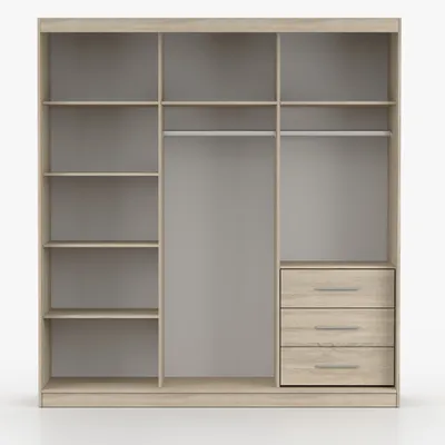 Produktbild von Schwebetürenschrank Kleiderschrank Schrank 203cm Sonoma/Weiß semigloss mit Spiegel und Zierleisten Pola 35