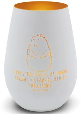 Produktbild von Mr. & Mrs. Panda Laterne Murmeltier - Weiß - Geschenk, Teelichthalter Glas, Respekt, Lustige Sprüche, Anstand, Fröhlichkeit, Kerzenglas, Kerzenhalter, Knigge, Gold