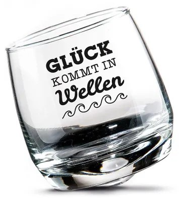 Produktbild von Gilde 2tlg. Set, Wackelglas, "Glück", Spruch, Glas, klar, VE 3, H. 8.5 cm, D. 7.5 cm 46906 4063387469064