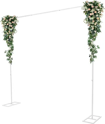 Immagine prodotto di Decorazioni per matrimoni - Struttura quadrata per arco di fiori - Metallo, 2,4x2,4 m - Sfondo per arco di palloncini - Base stabile e robusta - Bianco