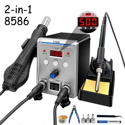 Produktbild von 8586D Lötstation - 2-in-1 Heißluftstation - 700 W - LCD-Doppelanzeige - Elektrischer Lötkolben - SMD-Löten