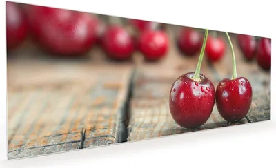 Produktbild von Küchenrückwand Spritzschutz Glas mit Motiv Frische Kirschen 40 x 40 cm