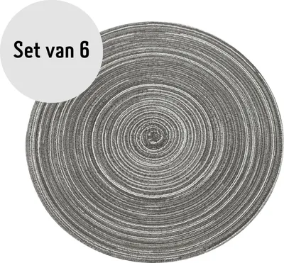 Immagine prodotto di Tovagliette Krumble rotonde - Tovagliette - Sottobicchieri - Accessori per la tavola - Set di 6 - Diametro 36 cm - Grigio/argento