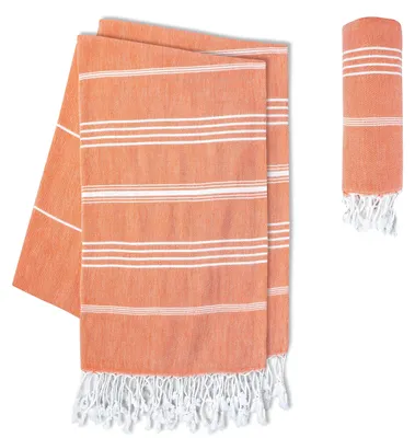 Immagine prodotto di Set di 2 asciugamani da bagno "Fouta Hammam" di alta qualità - 100% cotone, dimensioni XXL, 100 x 200 cm (corallo)