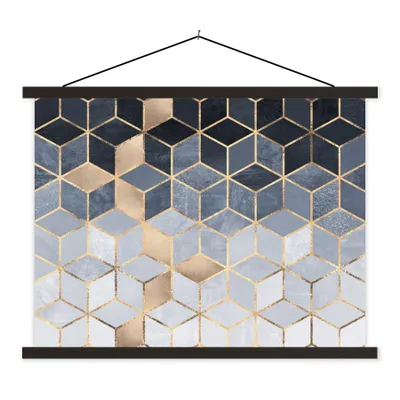 Produktbild von MuchoWow® Textilposter Würfel - Gold - Muster 150x113 cm mit schwarzem Rahmen - Wohnzimmer
