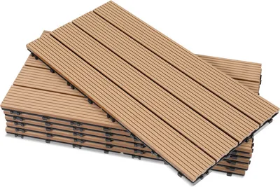 Zdjęcie produktu dla Clanmacy, 18 szt. płytek WPC, płytki tarasowe, płytki na klik, płytki podłogowe o wyglądzie drewna, 30 x 60 cm, teak