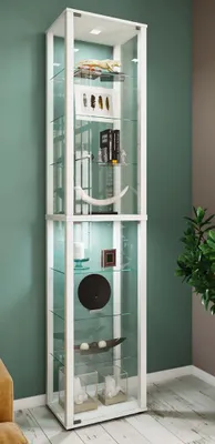 Produktbild von VCM Glasvitrine stehend | Vitrine Glas mit ESG-Sicherheitsglas | Maße ca. H. 227 x B. 50 x T. 38 cm | Standvitrine Glas | Modern und platzsparend | Glas Vitrinenschrank – Kavisa XL
