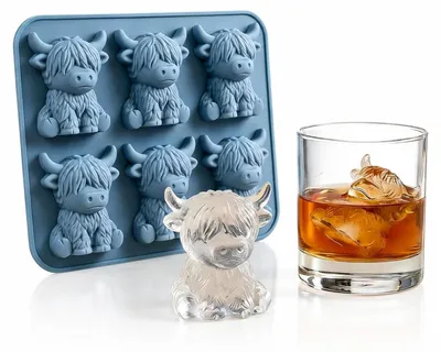 Produktbild von 3D Eiswürfelform Highlands Kuh - Lebensmittelechtes Silikon - Für Whisky und Cocktails - Blau
