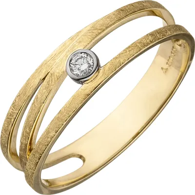 Produktbild von Ring 585 Gold Gelbgold teil-eismatt Diamant Brillant 0,05 Ct. Fingerring Damen Innenumfang 50mm Ø15.9mm