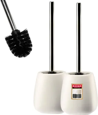 Image de KADAX Brosse à WC avec manche long et réservoir céramique "Palmi", Brosse à WC, blanc, 2 pièces