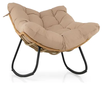 Produktbild von COSTWAY Schaukelstuhl Outdoor, übergroßer Schaukelsessel mit dickem & abnehmbarem Kissen, Gartenstuhl Relaxsessel für Balkon, Garten, Wohnzimmer Khaki