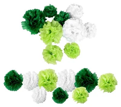 Produktbild von Realistische Papierblumenkugeln zum Aufhängen aus Seidenpapier in Grün, wiederverwendbar für Partydekoration und Hochzeitsfeiern