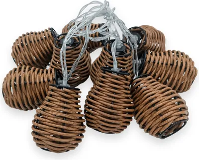 Produktbild von LED Rattan Lichterkette warm weiß - 10 LED / 180 cm - Batterie betriebene Deko Lichterkette - Kugel Girlande Kette Innen Dekoration