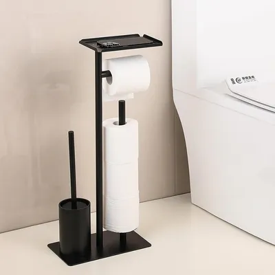 Produktbild von Schwarzer Toilettenpapierhalter mit Telefonhalter, freistehender Papierhandtuchrollen-Organizer, Wohnaccessoires für das Badezimmer in der Wohnung