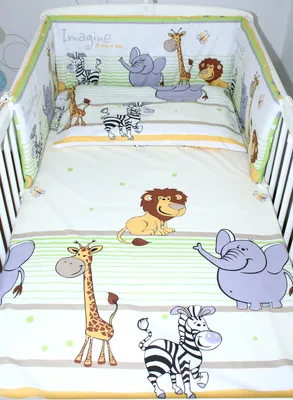 Produktbild von Primawela Baby Bettwäsche Set- 6 teiliges Set mit Vollstoff Himmel Bettset Nestchen 8. Safari in Grün