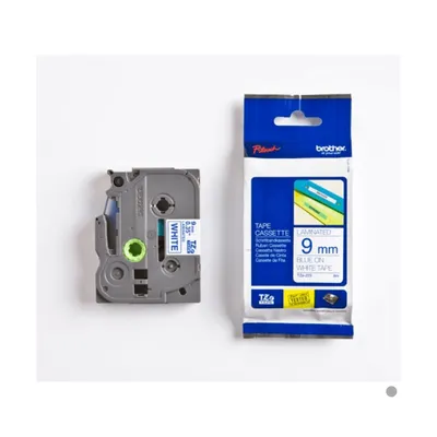 Produktbild von Brother Laminiertes Schriftband 9mm, Blau auf weiss, TZe, Grau, Wärmeübertragung, China, 5 Jahr(e)