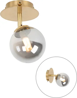 Produktbild von QAZQA - Landhaus I Vintage Country Spot I Spotlight I Deckenspot I Deckenstrahler I Strahler I Lampe I Leuchte Gold I Messing verstellbar mit Rauchglas - Athen I Wohnzimmer I Schlafzimmer - Rund - LED
