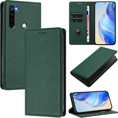 Obrázek produktu pro Kožené pouzdro pro Xiaomi Redmi Note 8, Litschi kůže, peněženkové pouzdro s přihrádkami na karty a stojánkem Zelený
