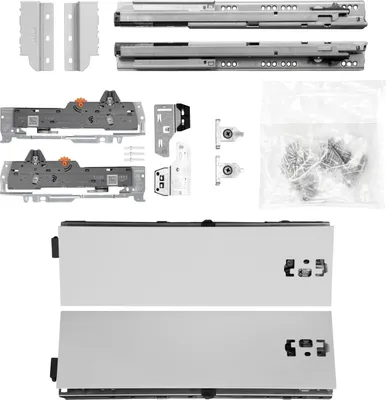 Produktbild von BLUM Schubladenschienen TANDEM SET; Zargenhöhe 115mm, mit TIP-ON BLUMOTION Einheit, 20kg, NL300mm, grau, bis KB600mm