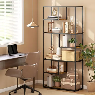 Zdjęcie produktu dla Regał na książki w stylu industrialnym, 7 półek, wymiary 83x34x180 cm, kolor brązowy